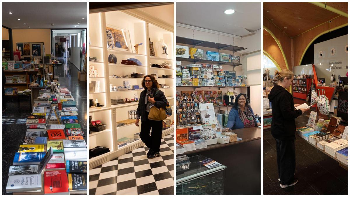 La tienda de la Beneficiència, la del Centro de Arte Hortensia Herrero, la del Museo Militar y la del CaixaFòrum.