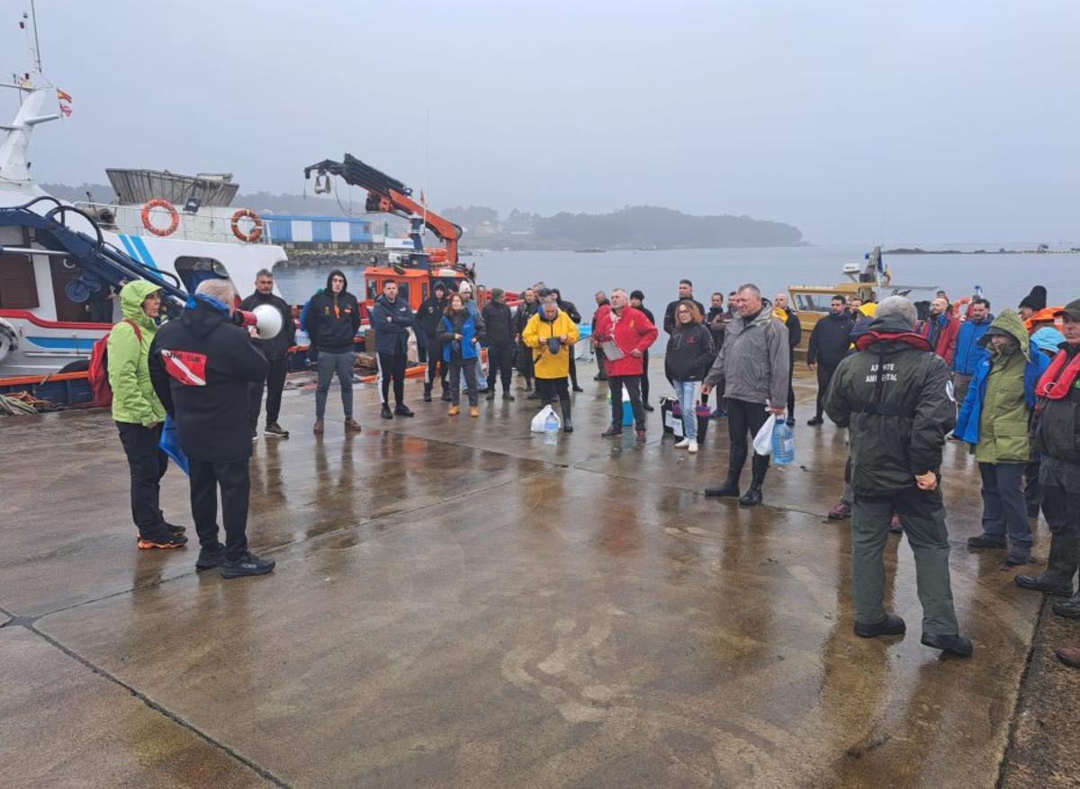 Voluntarios en el muelle de O Xufre.
