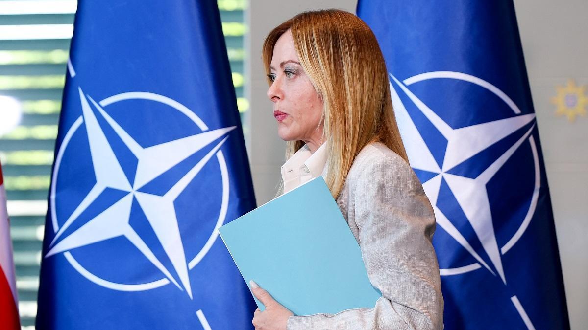La primera ministra italiana, Giorgia Meloni, en una reunió de l'OTAN