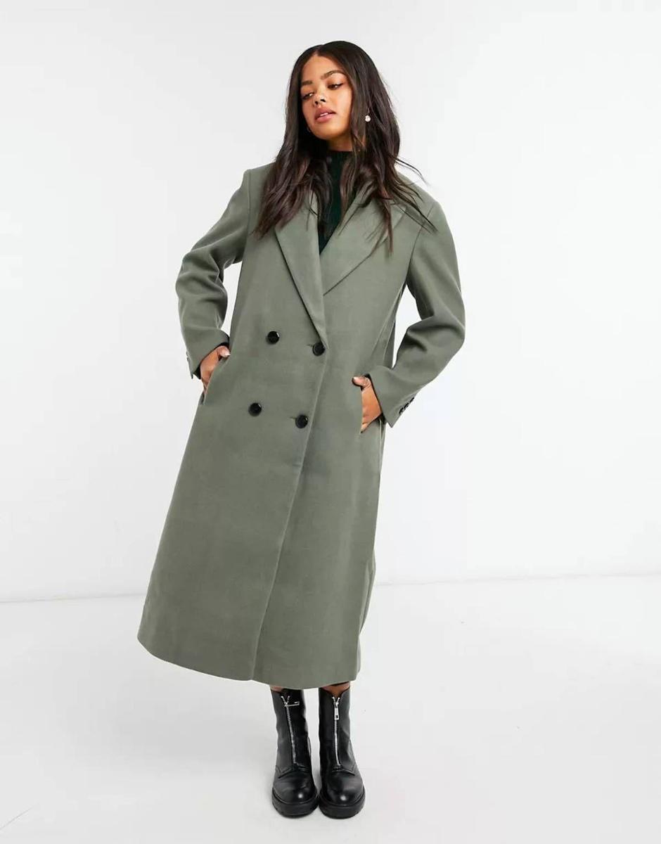 Abrigo largo de paño en tono verde de Asos