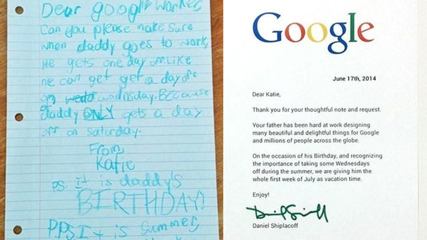 Carta de la niña Katie y respuesta de Google.