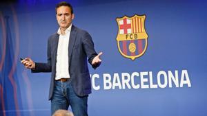 Reverter, el CEO del Barça, en la exposición de la due diligence en el Auditori 1899 del Camp Nou.