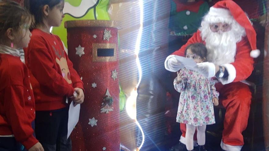 Arriba y abajo a la derecha Papá Noel con niños de la comarca. Arriba a la derecha, Daniel Pérez con voluntarias de la AECC. | A. S.