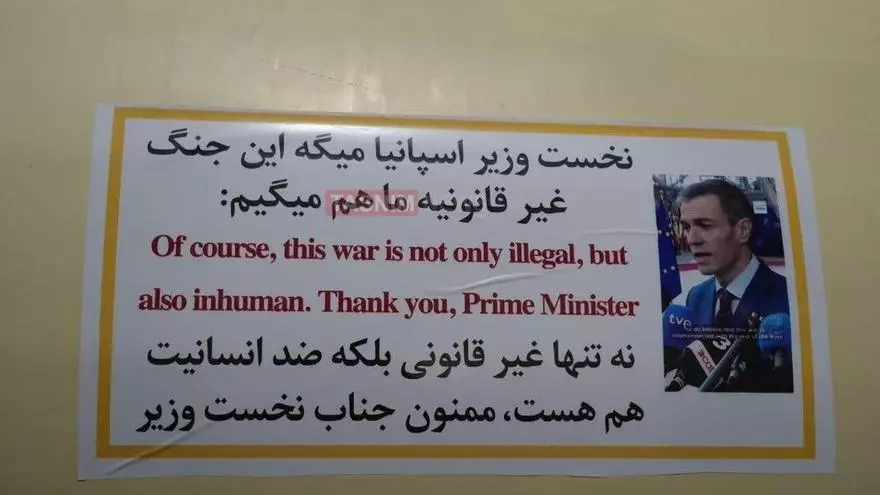 Imágenes de un supuesto misil iraní con la foto y una frase de Pedro Sánchez