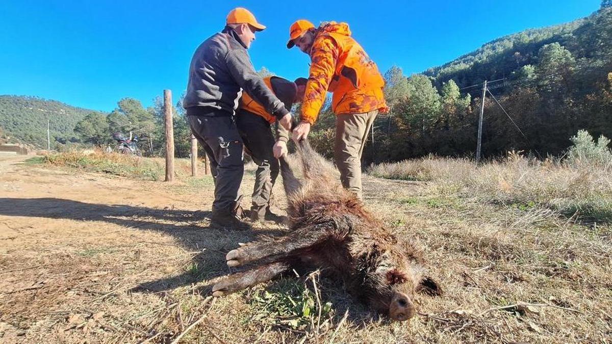 Tres caçadors de la colla de caça de Rajadell i Fonollosa