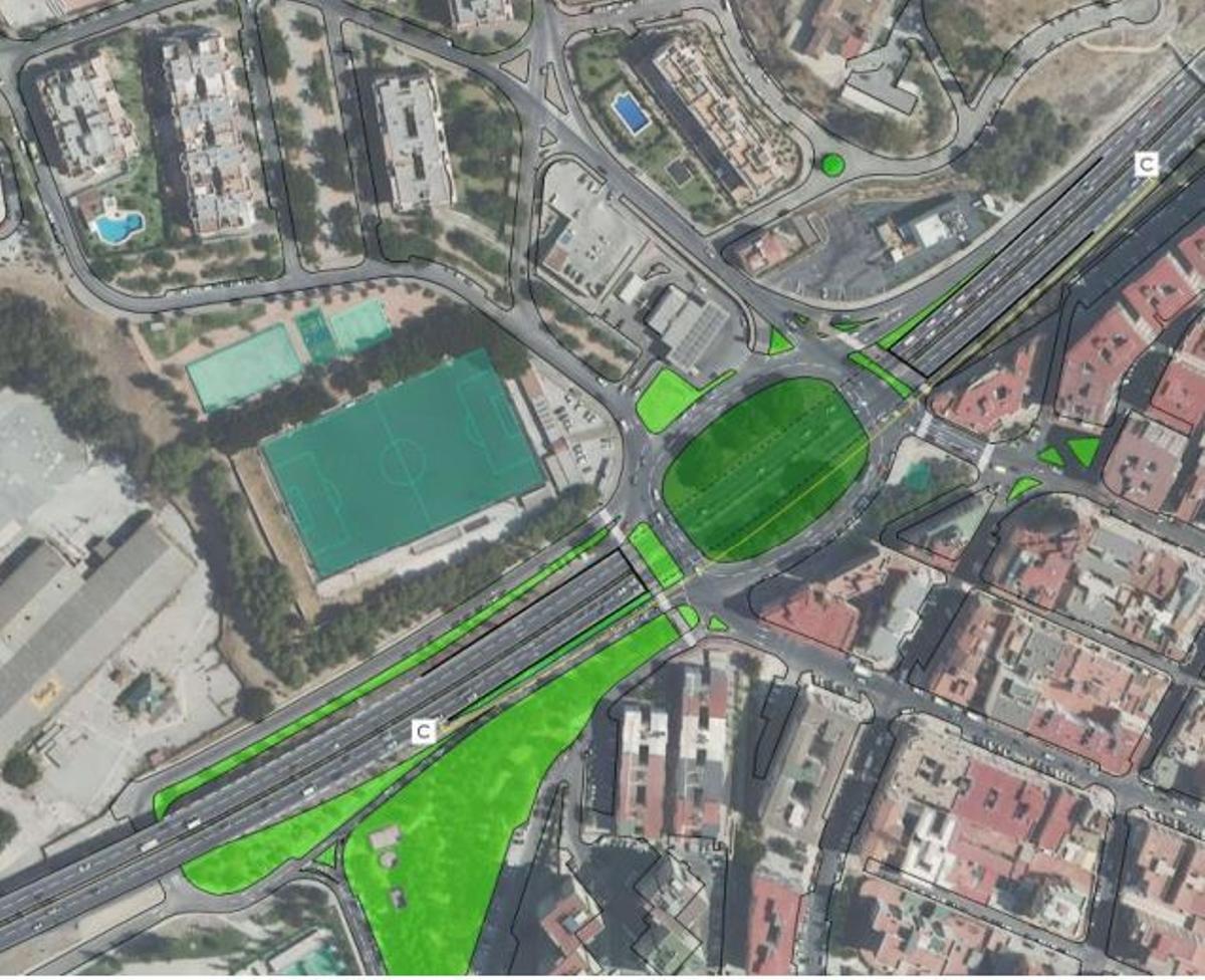 Propuesta de soterramiento de la avenida Valle Inclán a la altura de la gran rotonda de Suárez.