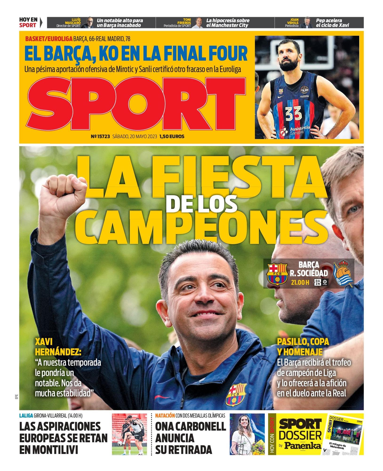 Esta es la portada de SPORT de hoy, sábado 20 de mayo