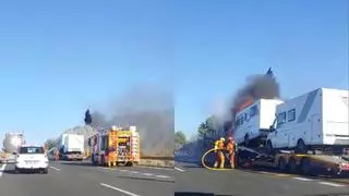 El incendio de un camión provoca un atasco kilométrico en la A-3