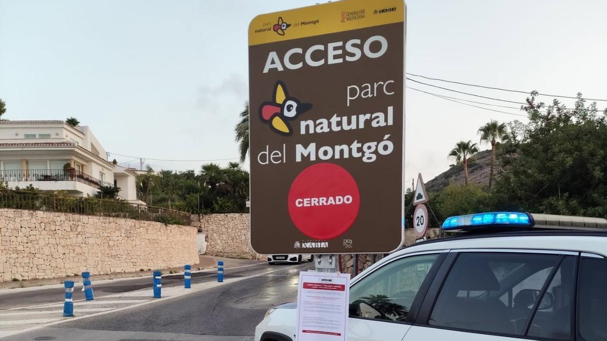 La esfera en rojo que deja claro que los accesos al Montgó están hoy cerrados