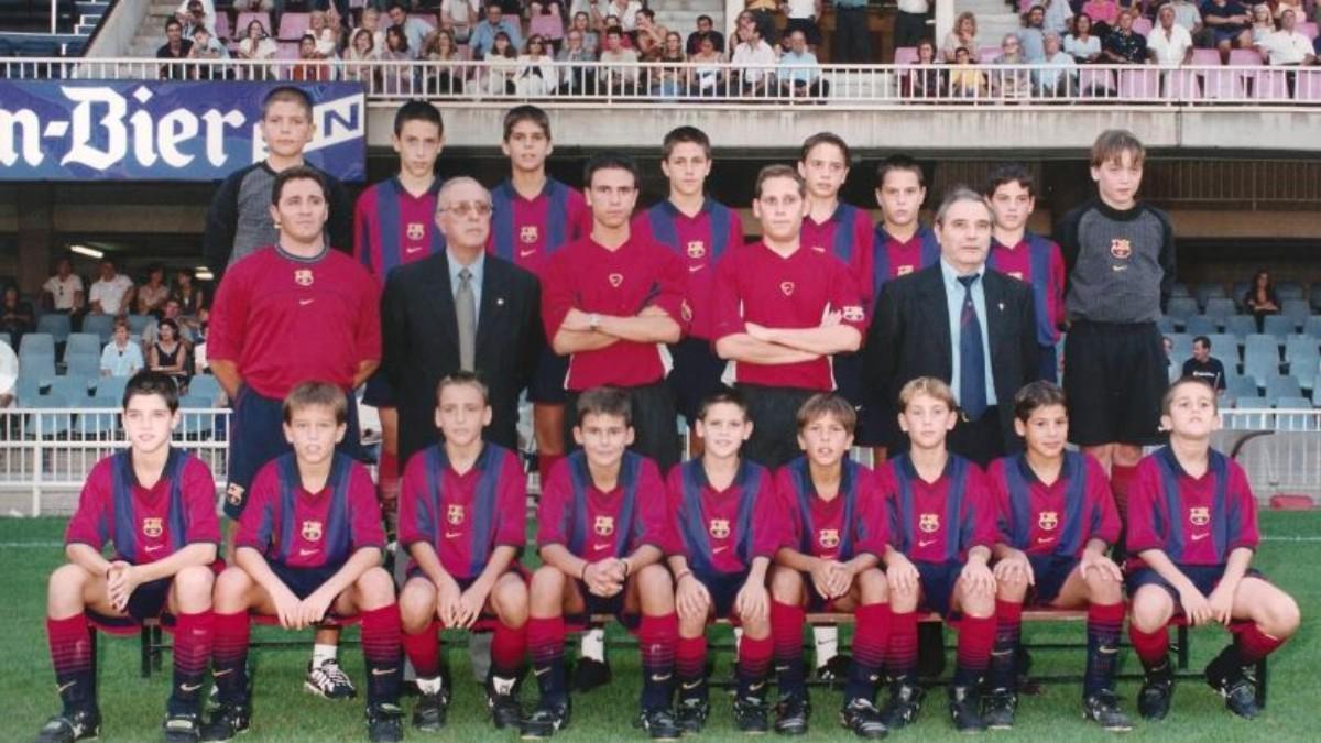 La plantilla del Alevín a del Barça en el quie jugaban Víctor Rodríguez y Jordi Alba