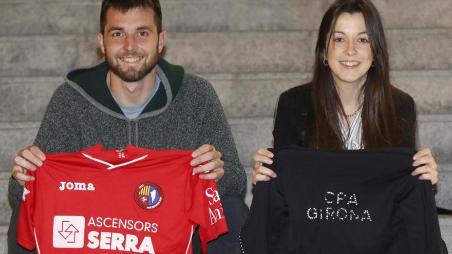 Jordi Masó i Judit Esquinas, amb les samarretes de l&#039;Olot i el CPA Girona