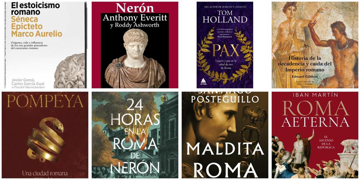 Combo de las portadas de libros sobre el imperio romano
