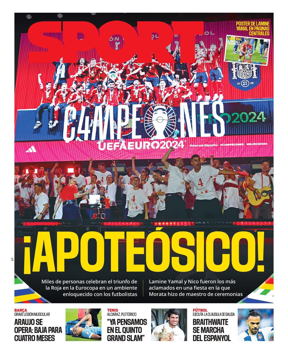 Esta es la portada SPORT de hoy, martes 16 de julio de 2024
