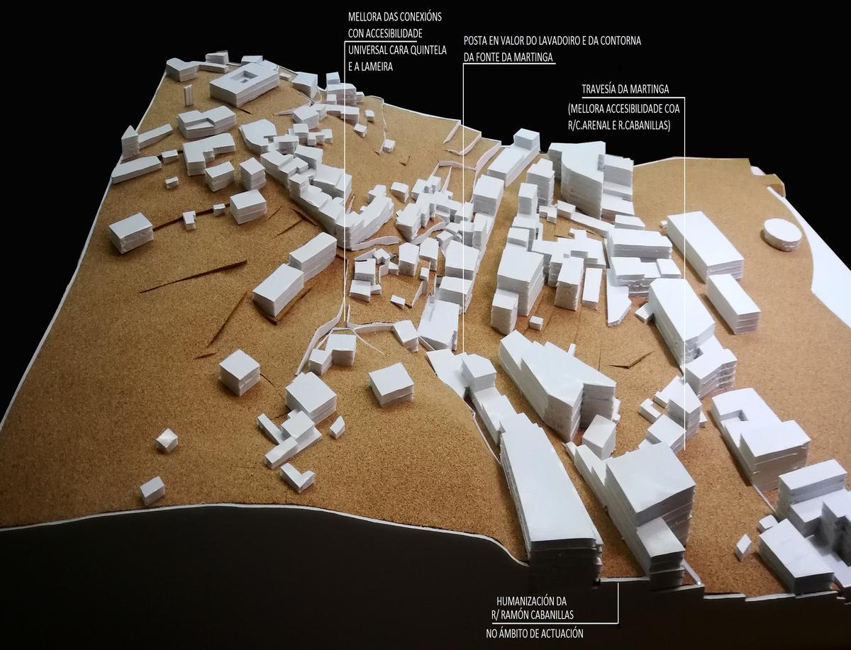 Maqueta de intenciones para las zonas alta y baja de Moaña.