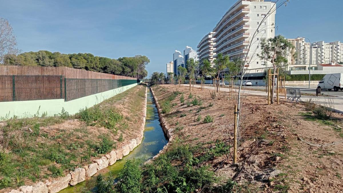 Calle Ribera Baixa, por donde circulan los camiones que sacan la arena de l'Auir.
