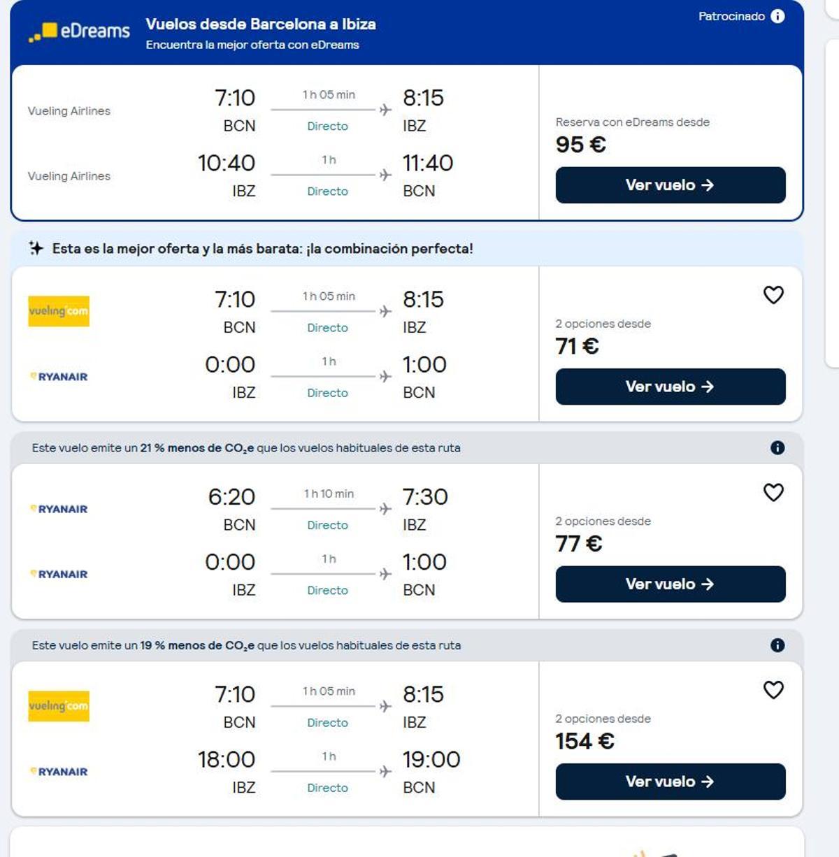 Vuelos de Barcelona a Ibiza