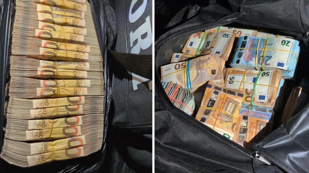 Fajos de billetes intervenidos al conductor que circulaba con más de 800.000 euros en efectivo por Cádiz.