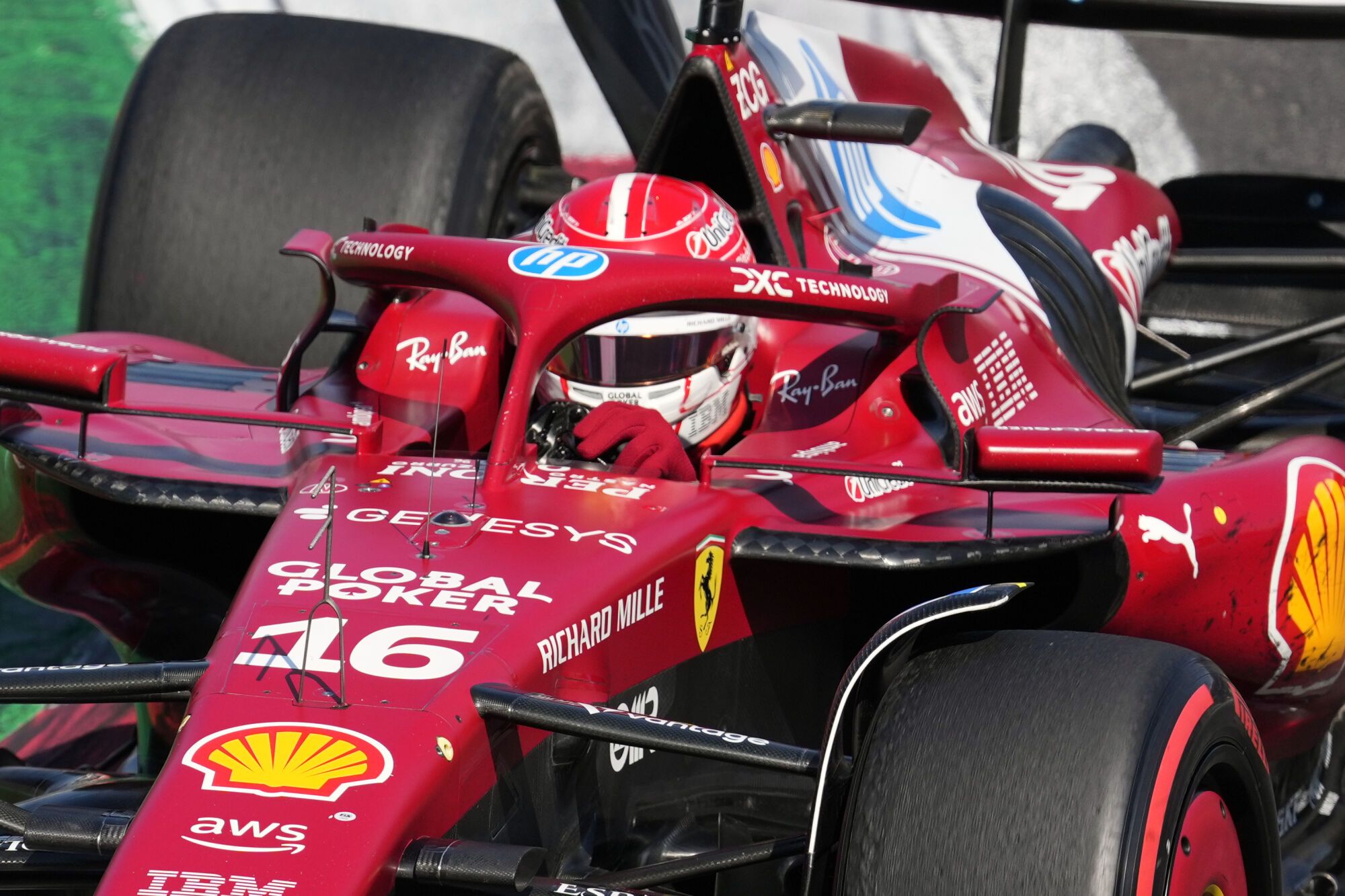Ferrari driver Charles Leclerc of Monaco during the Formula One Mexico Grand Prix in Mexico City, Sunday, Oct. 26, 2025. (AP Photo/Eduardo Verdugo)