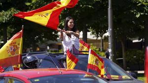 Un momento de la manifestación contra la gestión de la crisis del coronavirus por parte del Gobierno convocada por Vox en Madrid, el domingo 23 de mayo.