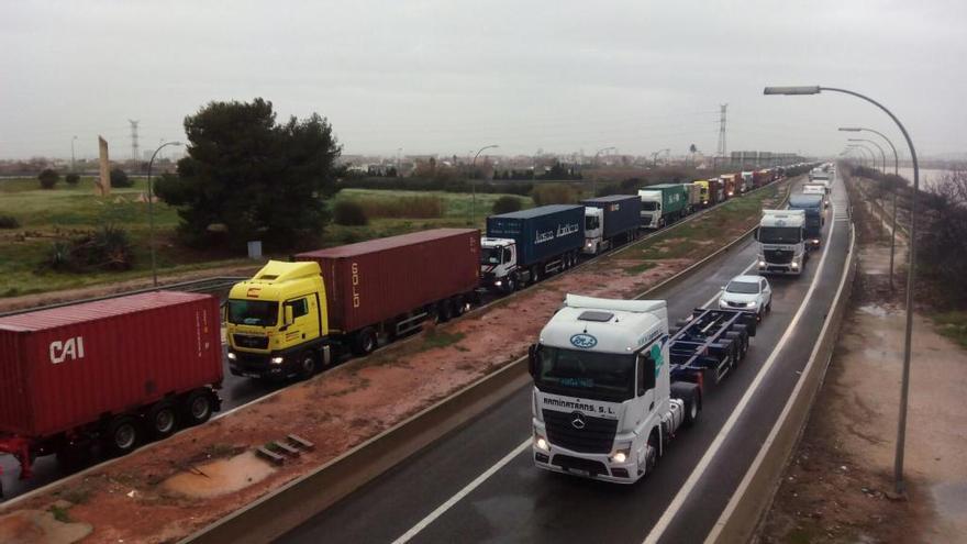 Los camiones, parados en la autovía. Foto: Fernando Bustamante