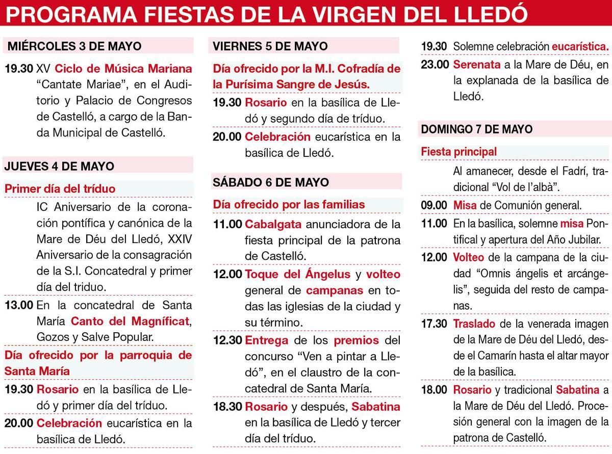Programa de las fiestas en honor a la Virgen del Lledó.