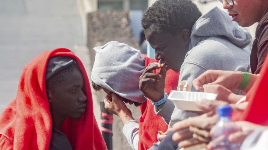 Migrantes llegados a Caleta de Fuste, Fuerteventura, en los primeros días del mes.