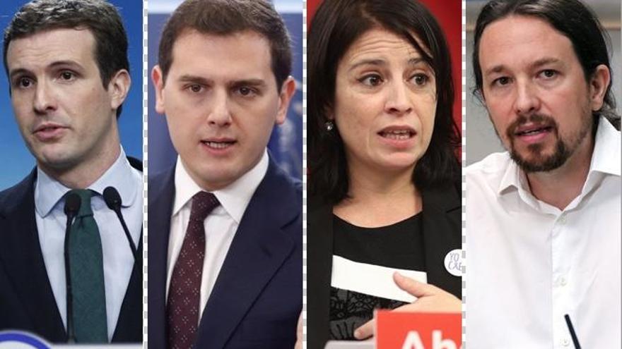 Pablo Casado (PP), Albert Rivera (Ciudadanos), Adriana Lastra (PSOE) y Pablo Iglesias (Podemos).