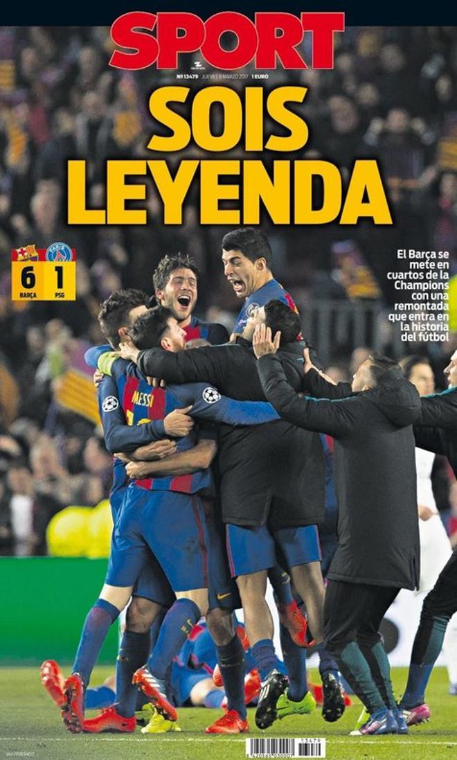 2017 - Histórica remontada en Champions del FC Barcelona ante el PSG. Los culés dieron la vuelta con un heroico 6-1 al 4-0 de la ida