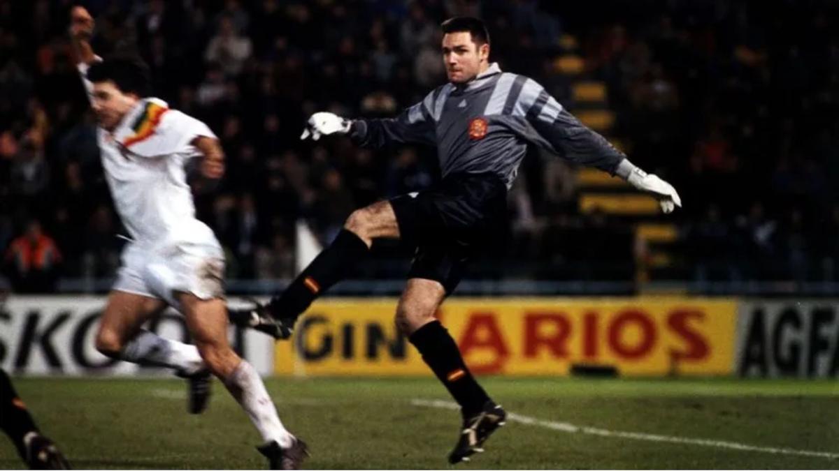Cañizares, en un partido contra Portugal, en Balaídos