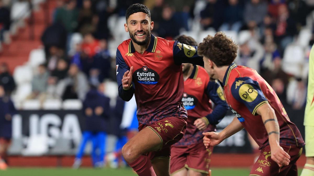 Eddahchouri celebra su gol contra el Albacete en la primera vuelta.