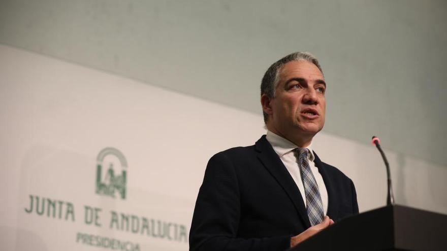 El portavoz del Gobierno andaluz, Elías Bendodo, en rueda de prensa.