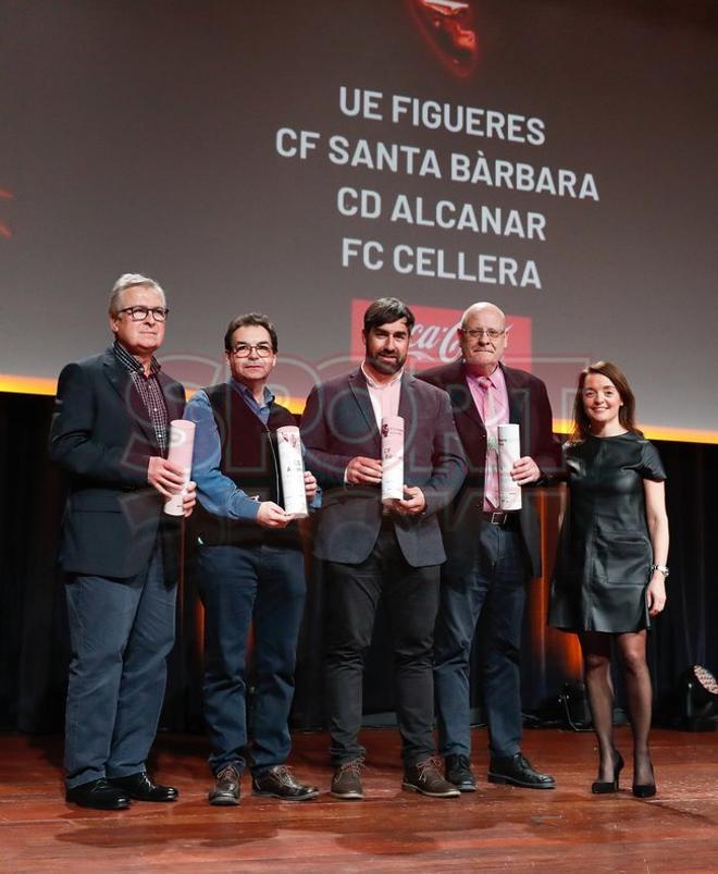 UE Figueres, CF Santa Bàrbara,CD Alcanar y FC CelleraLos clubs  de fútbol de Tercera Divisióncomo la UE Figueres y que fue refundado en 2007; otro de Tercera Catalana, como el CF Santa Bárbara, el CD Alcanar  y el FC Cellera  que militan  en cuarta c