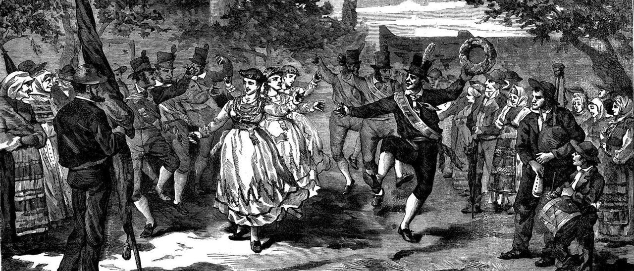 Xilografía de 1879 realizada por Meléndez y Conejo que recolle a danza na romaría de San Roque.