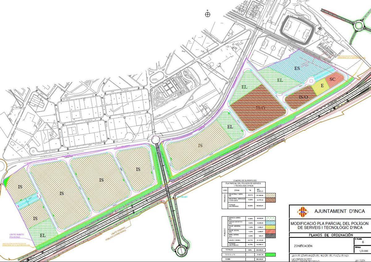 Plano que muestra la ubicación y la distribución del futuro tercer polígono de Inca. / Ajuntament