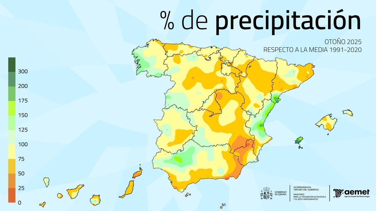 Mapa de precipitación del balance del otoño