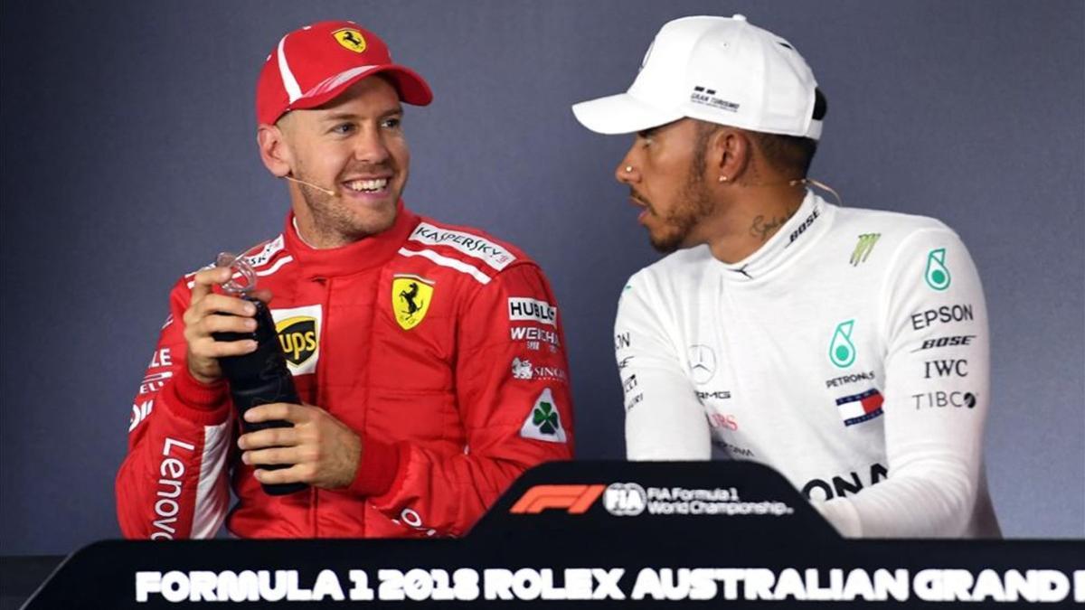 Vettel y Hamilton, en la rueda de prensa