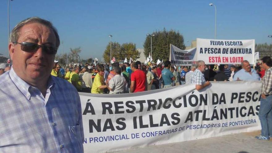 Genaro Amigo, presidente de la federación nacional, en una protesta de la flota, hace cuatro años.