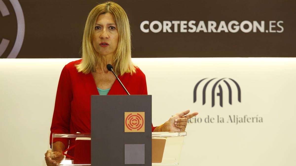 Mar Vaquero, durante una rueda de prensa en las Cortes.