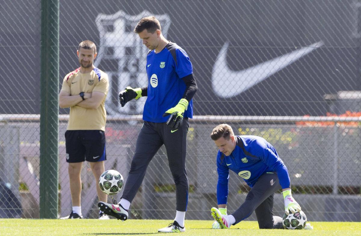 Szczesny y Ter Stegen, en la sesión de este martes.