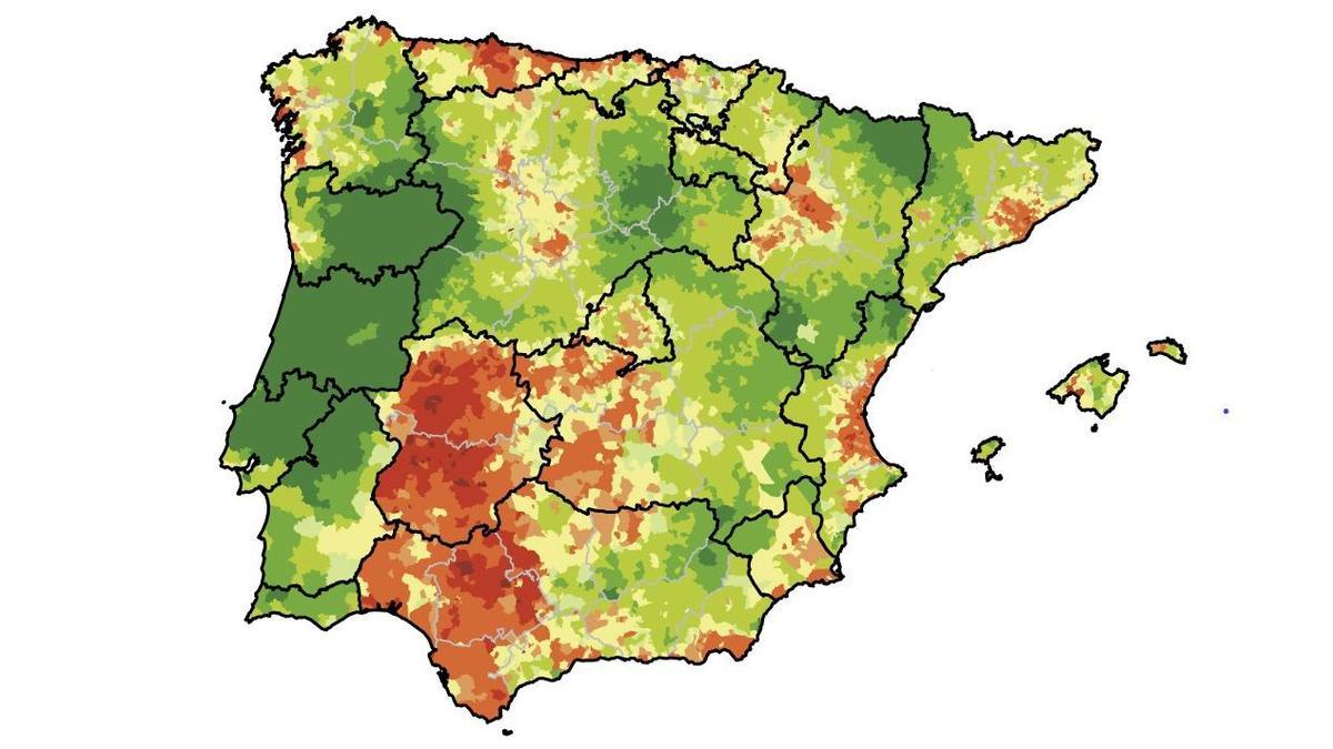 Mapa de riesgo relativo de fallecer por cáncer de pulmón.