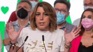 Susana Díaz, en la comparecencia que protagonizó tras perder las primarias andaluzas.