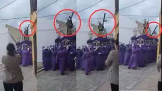 Jesús Nazareno pierde su cruz en plena procesión al colisionar con un cable: ha ocurrido en un pueblo de Córdoba | Vídeo