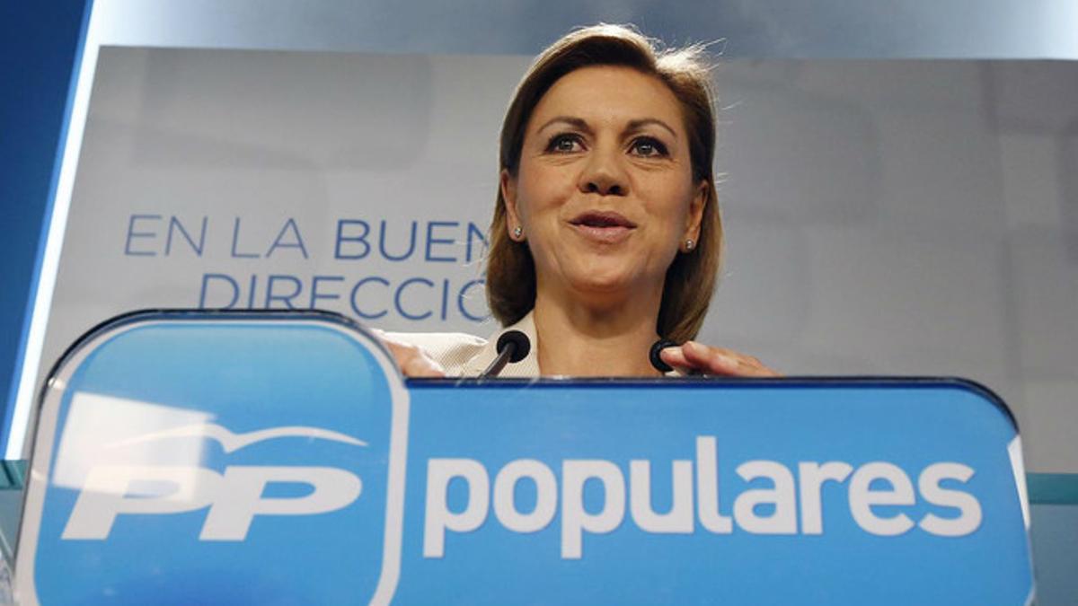 La número dos del PP, María Dolores de Cospedal, en rueda de prensa.