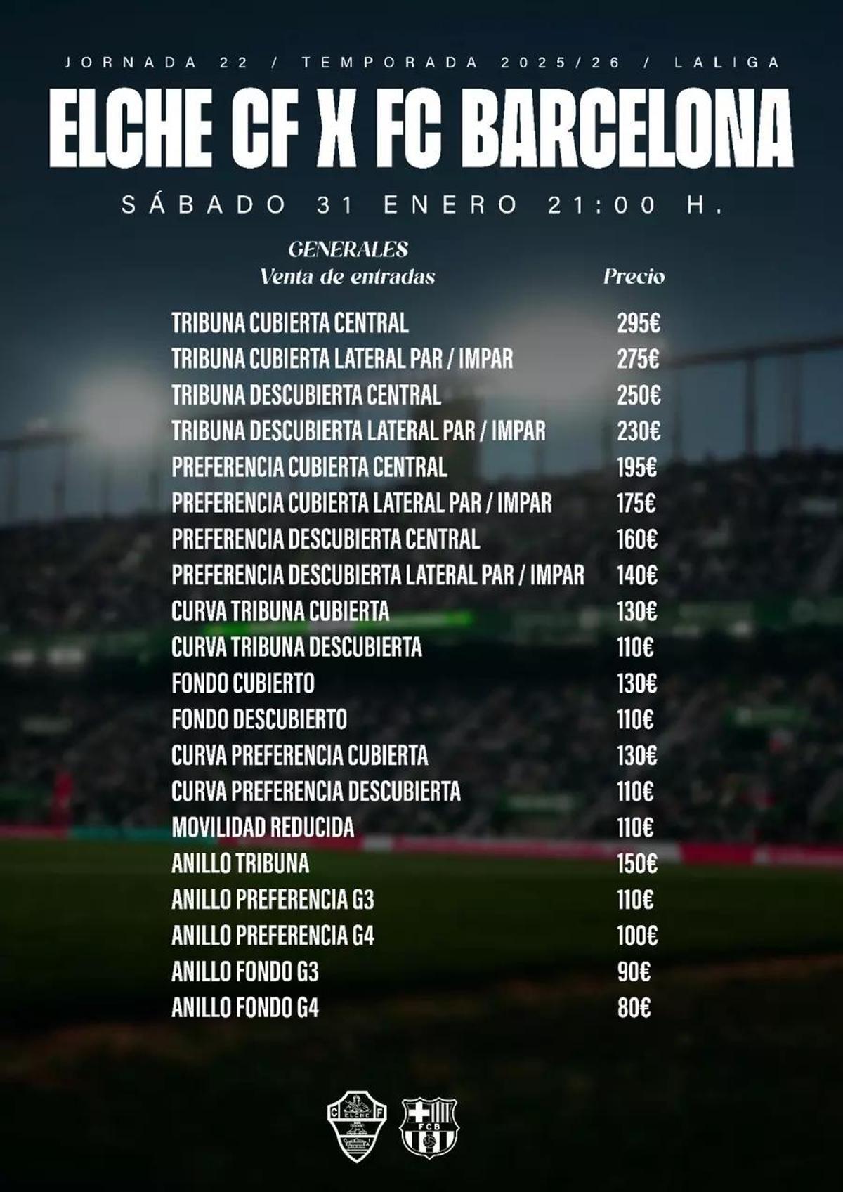 Cartel de las entradas para el público general.