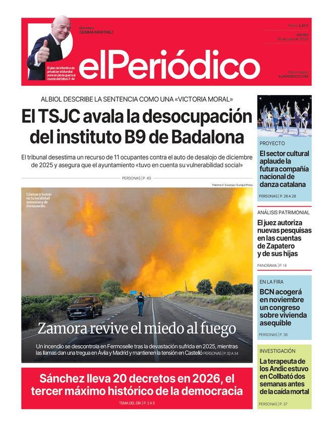 La portada de EL PERIÓDICO del 30 de julio de 2026