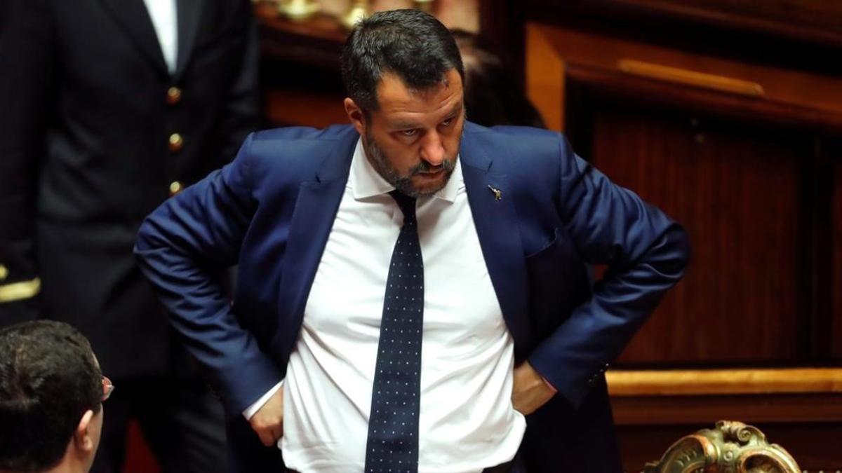 El ministro del Interior italiano, Matteo Salvini, este lunes, en el Senado.