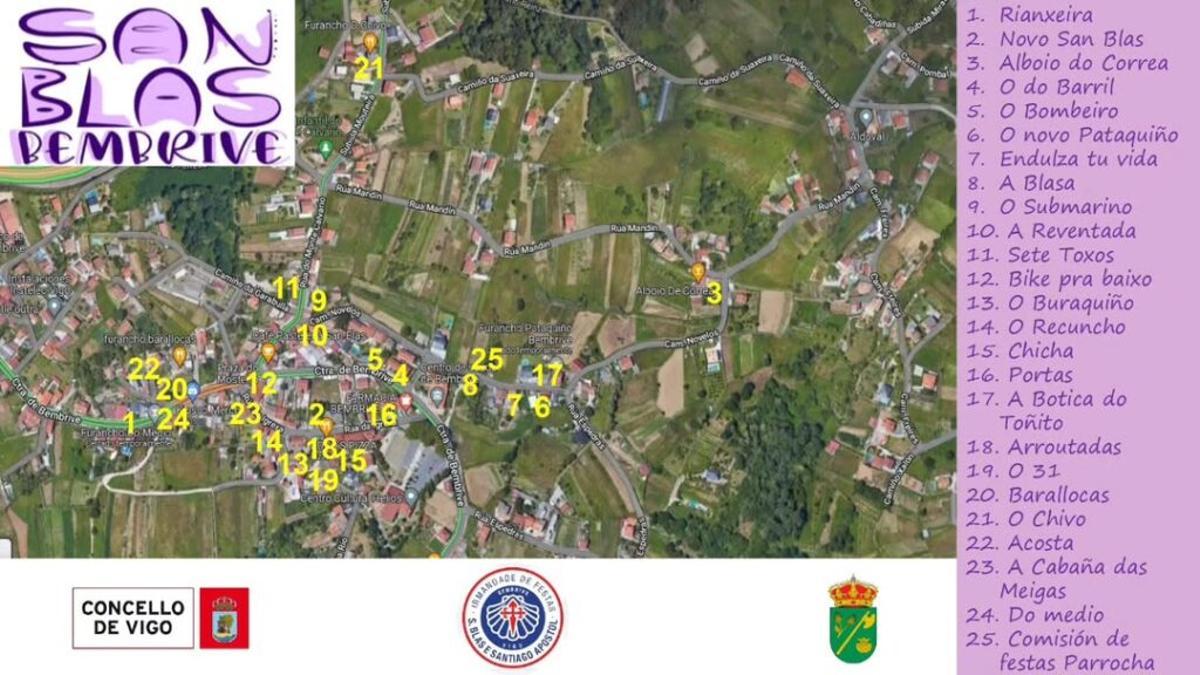 Mapa de furanchos de San Blas 2025 en Bembrive.