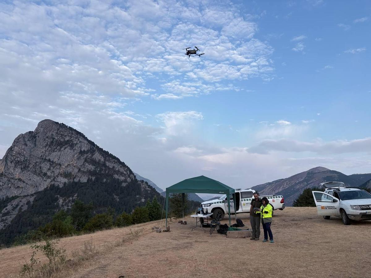 Trabajo con drones en el incendio de Plan.