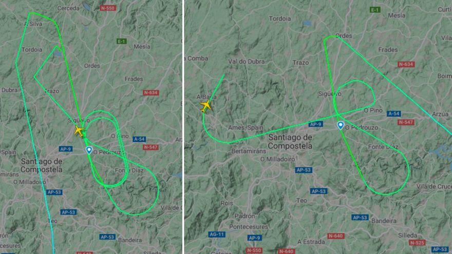 Las dos aeronaves se vieron obligadas a efectuar varios rodeos antes de tomar tierra en la capital gallega.