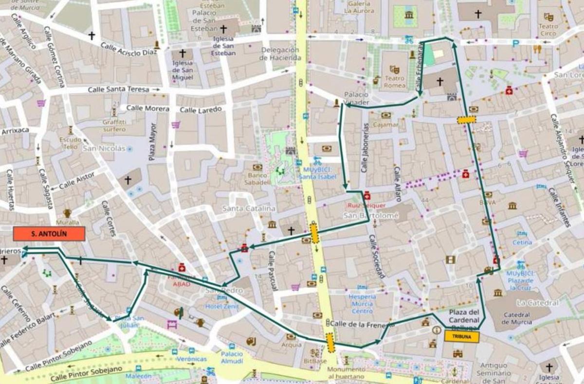 Itinerario de la Procesión del Santísimo Cristo del Perdón en Murcia